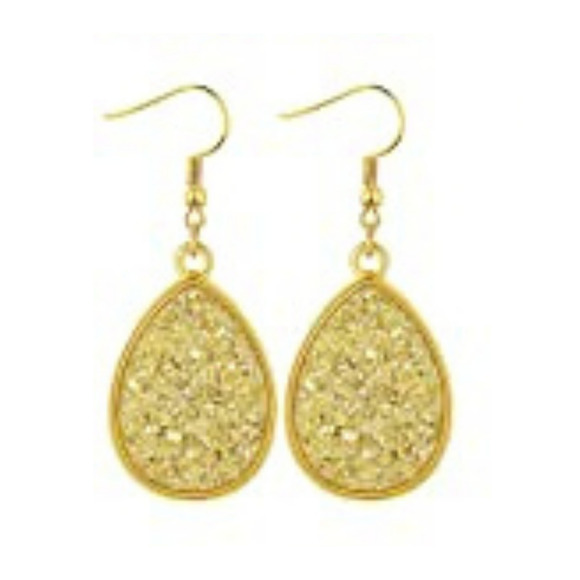 Gold Dangle Earrings Sparkle Earrings Gold Iridescent Shiny Earrings Drop Druzy - Picture 1 of 6